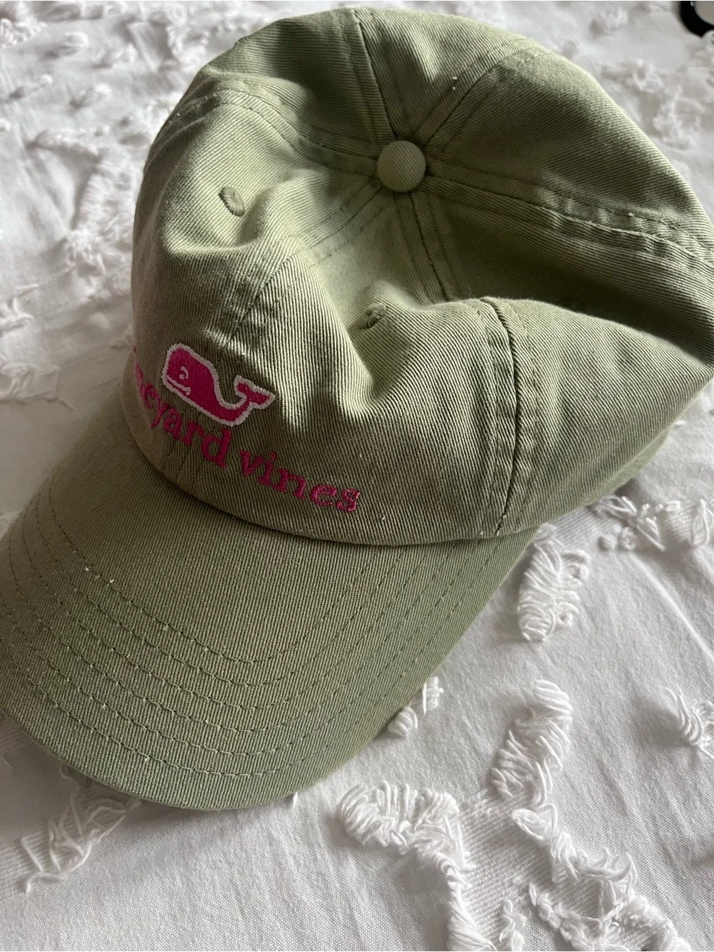 Vineyard Vines Olive Cap with Pink Whale & Logo